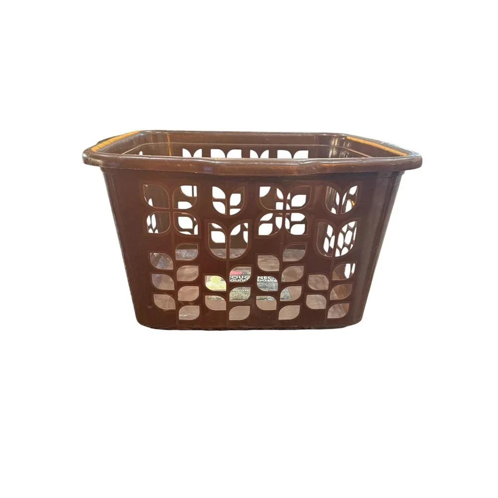 Vintage Rubbermaid Roughneck Laundry Basket Brown Floral USA Storage Bin 2968